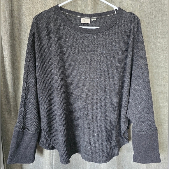 Anthropologie Tops - Anthropologie Postcard Dark Grey Thermal Waffle Knit Dolman Sleeve Top Sz S